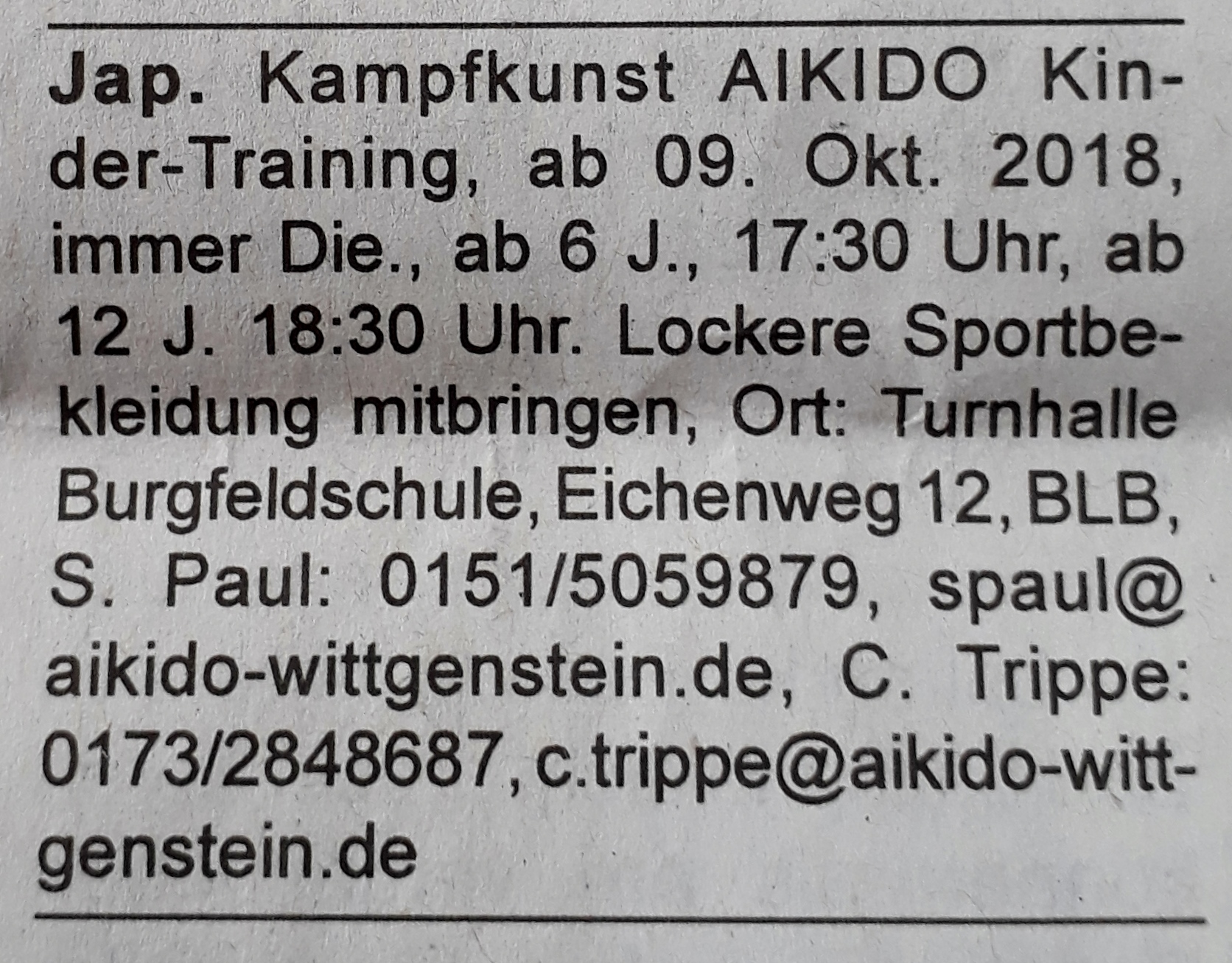 Start-Kindertraining